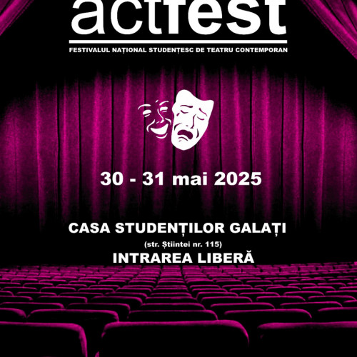 Startul celei de-a XII-a ediții a Festivalului Național Studențesc de Teatru Contemporan &quot;ActFest&quot; a avut loc vineri, 30 mai, la Galați, începând cu ora 15:50. Potrivit site-ului viata-libera.ro, evenimentul, care durează două zile, aduce în fața publicului spectacole de teatru, scene și monologuri în secțiunea de &quot;Interpretare&quot;, precum și creații originale prezentate în concurs în categoria &quot;Creatie&quot;. Intrarea este gratuită.