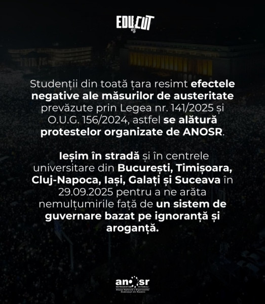 Studenții din Galați vor protesta împotriva măsurilor de austeritate din educație