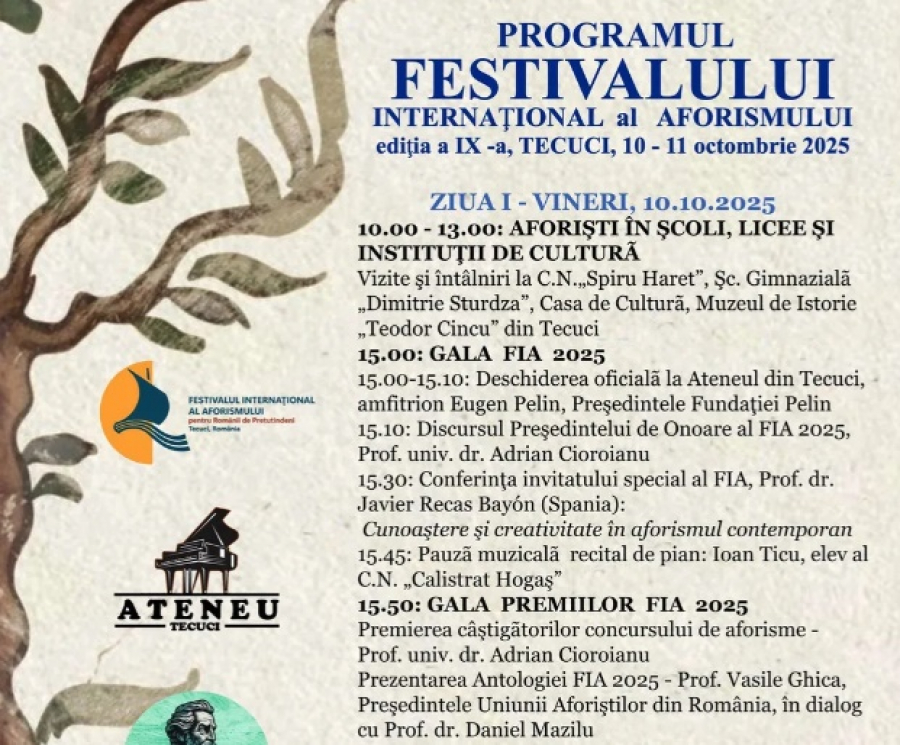 Festivalul Internațional al Aforismului are loc la Tecuci cu invitați din mai multe țări